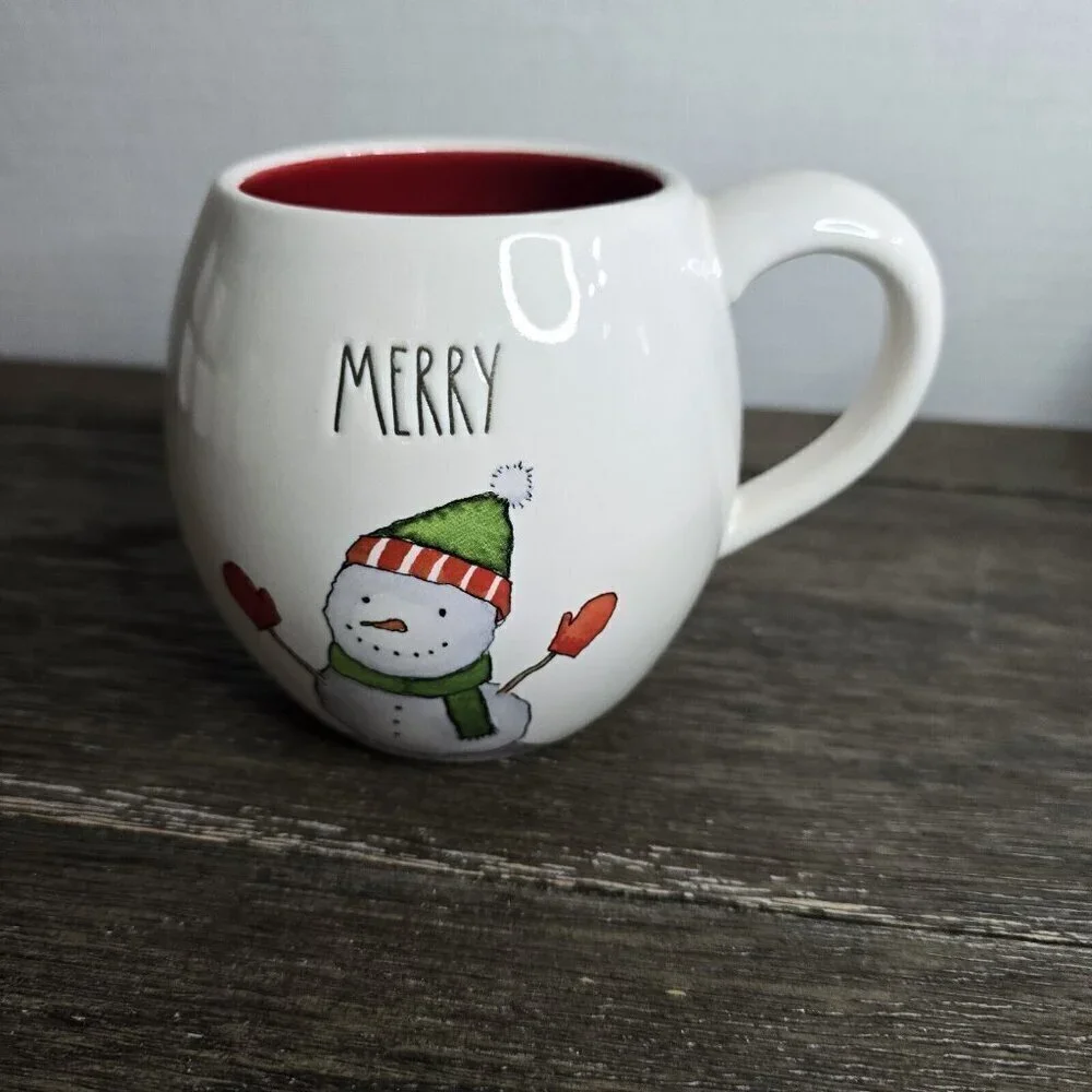 NWT Rae Dunn Artisan Merry Snowman Christmas Mug 2021 HTF Magenta Farmhouse
